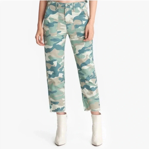 MOTHER The Shaker Chop Crop Camouflage Pants Green Size 26 - Picture 1 of 9